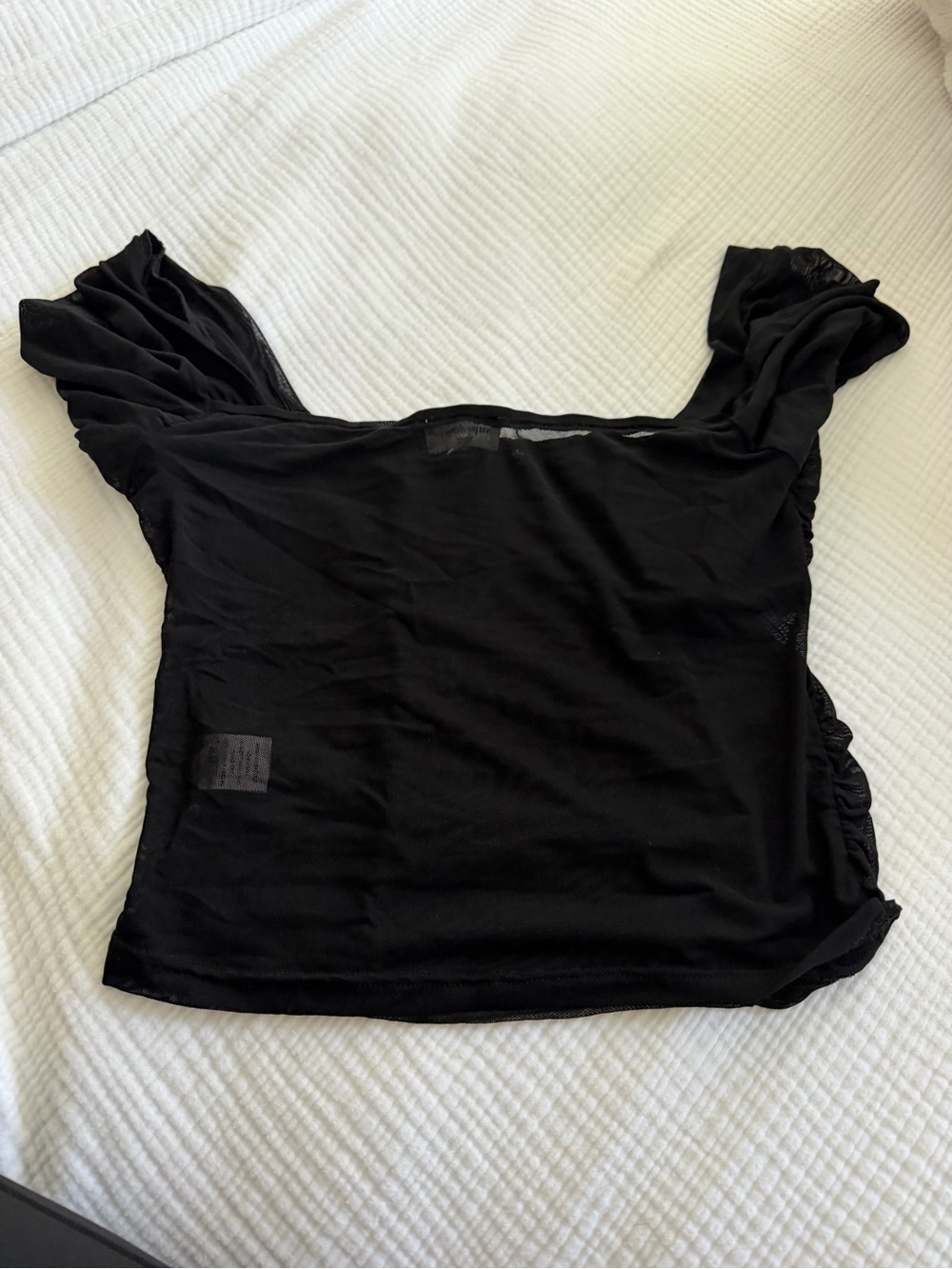 Superdown Sheer Ruched Black Square-Neck Women's Top - Picture 2 of 3
